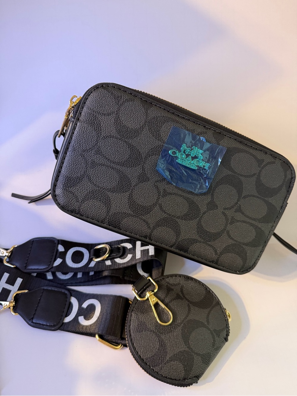 Coach Black Signature Canvas Crossbody with Detachable Logo Strap and Coin Pouch